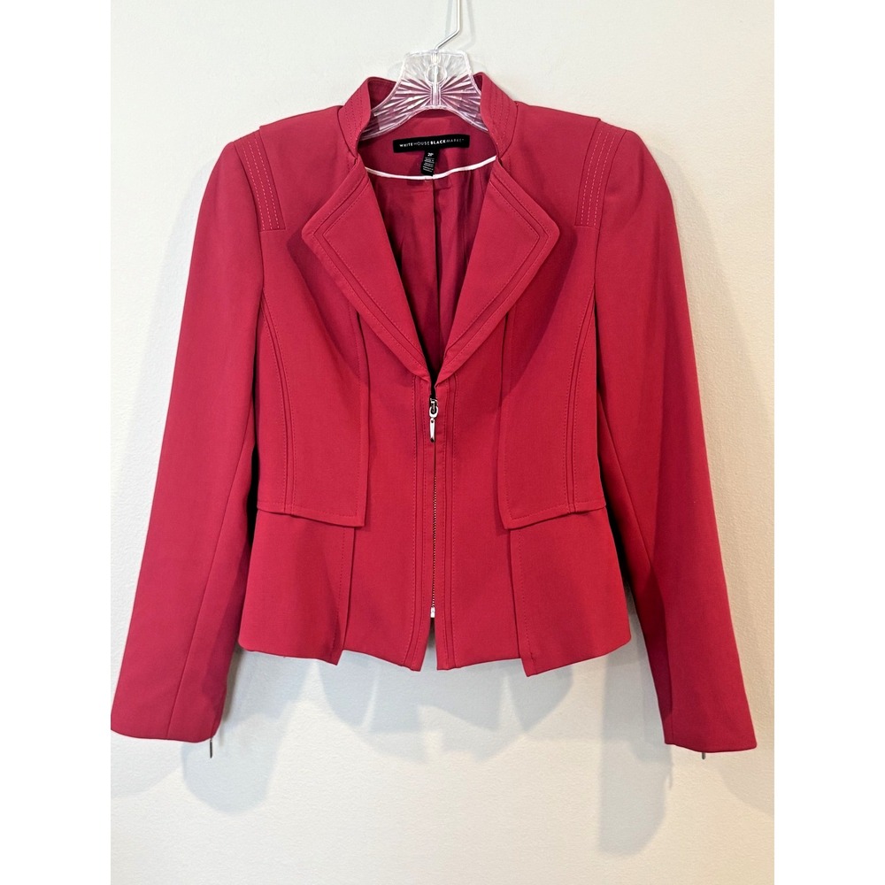 White House Black Market Women's Red Zip Front Peplum Tailored Blazer Jacket 2P